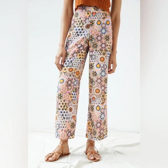 Anthropologie Geometric Orange Printed Trousers Pants Size 4 - Picture 2 of 12